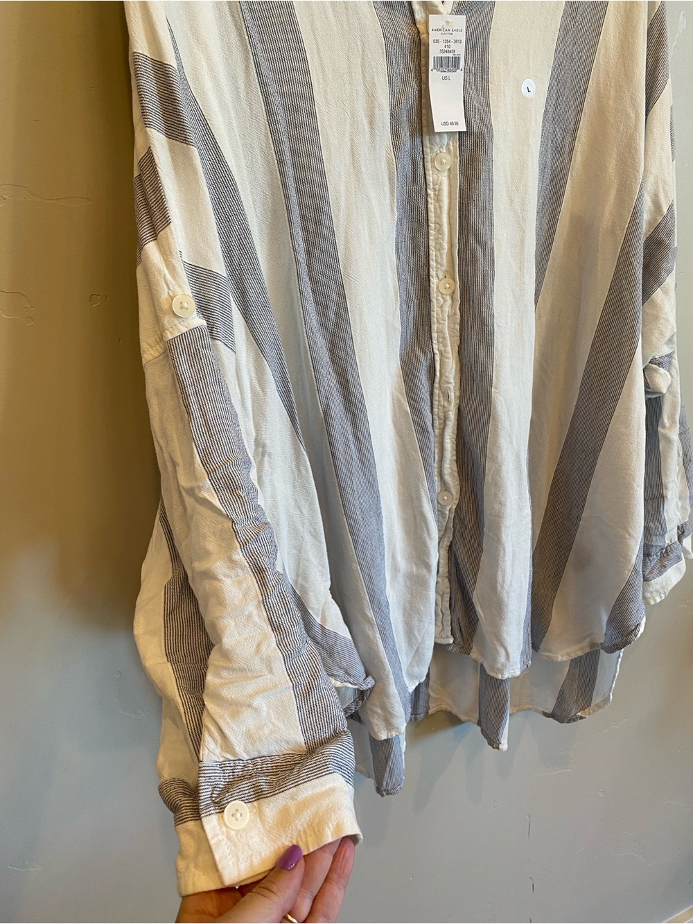 AMERICAN EAGLE Linen Blend Oversized Beach Button Up Striped Tunic - Picture 9 of 9